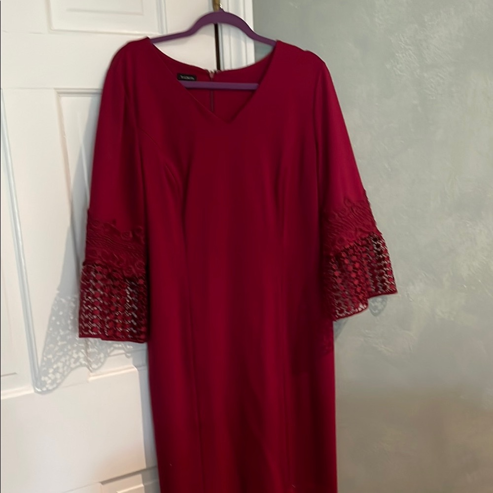 Talbots Elegant Red Lace Sleeve Dress